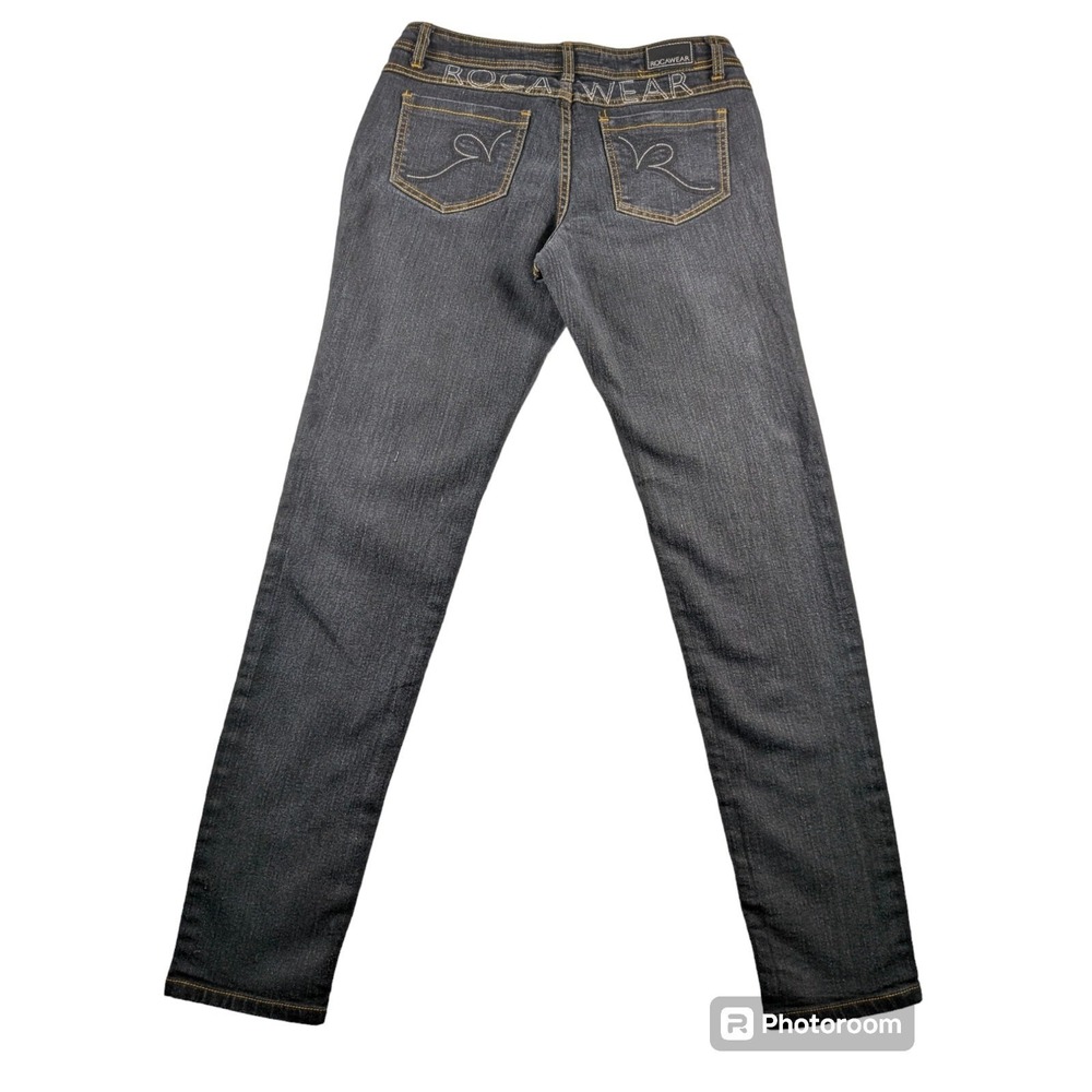Rocawear Dark‎ Wash Skinny Jeans Womens 13 33x33 5 Pocket Embroidered Denim